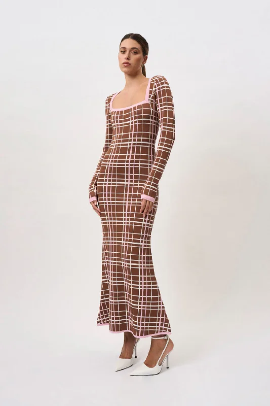 Carolina Check Knit Dress | Final Sale - Brown Pink