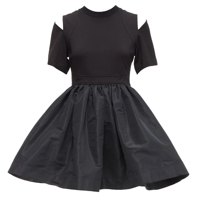 Alexander McQueen cold shoulder fit fla taffeta skirt dress