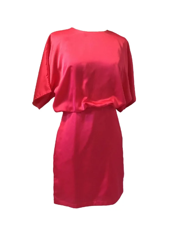 Half Sleeves Dress With Fitted Skirt In Hot Pink