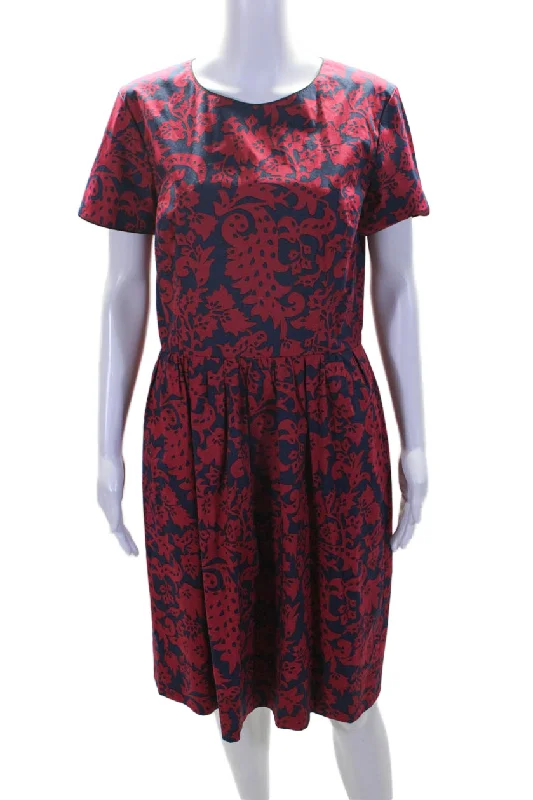 Oscar de la Renta Womens Back Zip Floral Printed A Line Skirt Navy Pink