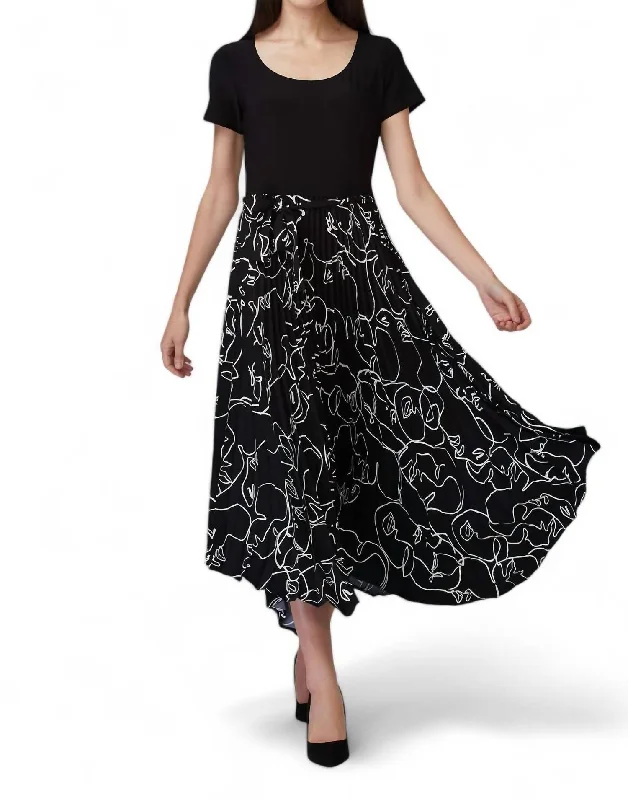 Pleated Skirt Dress In Black /vanilla