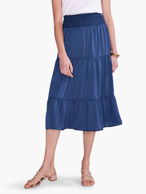 Soft Drape Tiered Skirt In Deep Ocean