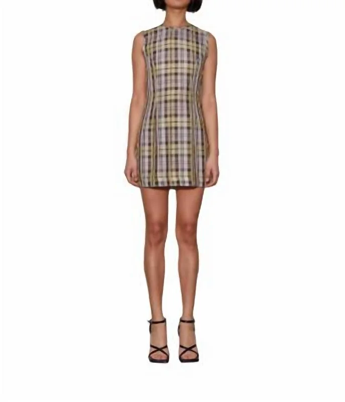 Ava Mini Dress In Brown-Wasabi Check