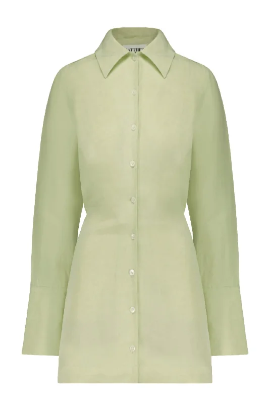 Blouson Mini Shirt Dress In Pear