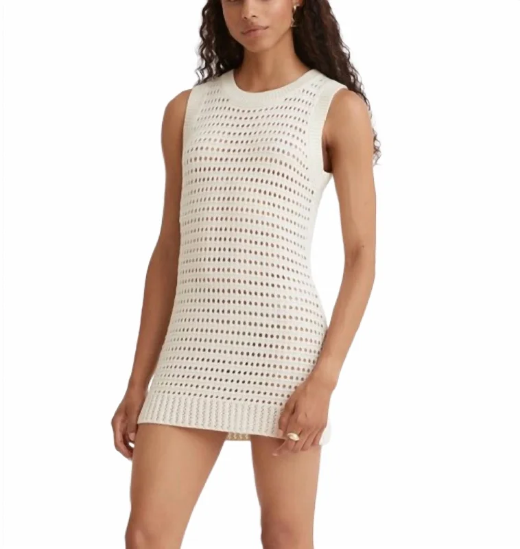 Knit Mesh Tank Mini Dress In Cream