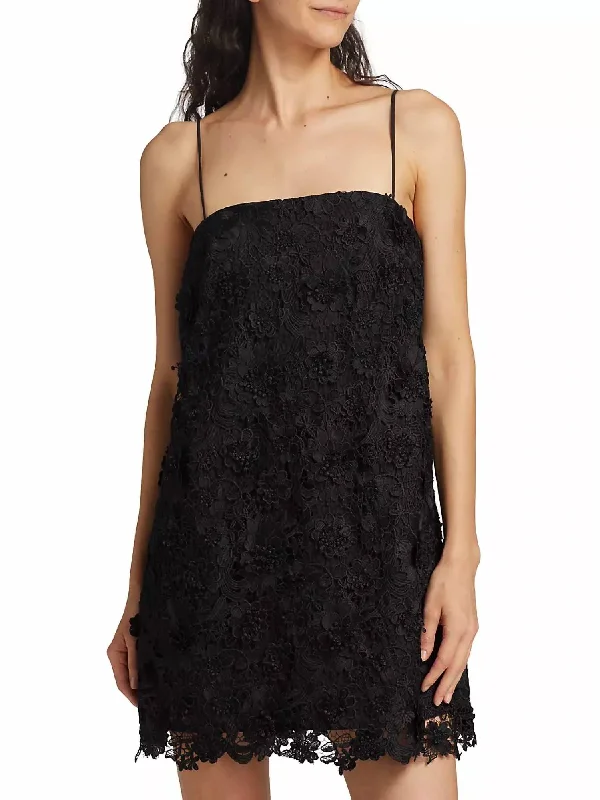 Raie Lace Flower Mini Dress In Black