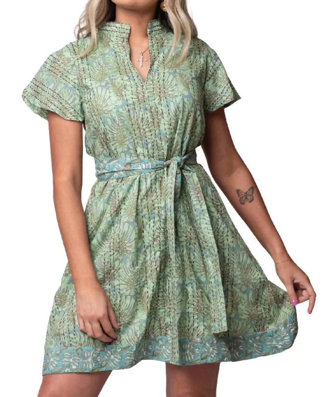 Rosemary Mini Dress In Bright Sage