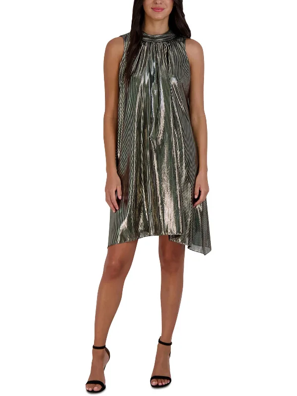 Womens Metallic Assymetric Mini Dress