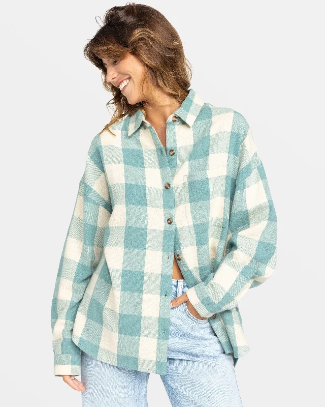 Lets Get Away Long Sleeve Shirt - Mineral Blue Be Bold Plaid