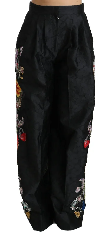 Dolce & Gabbana Elegant High Waist Wide Leg Floral Women's Pants