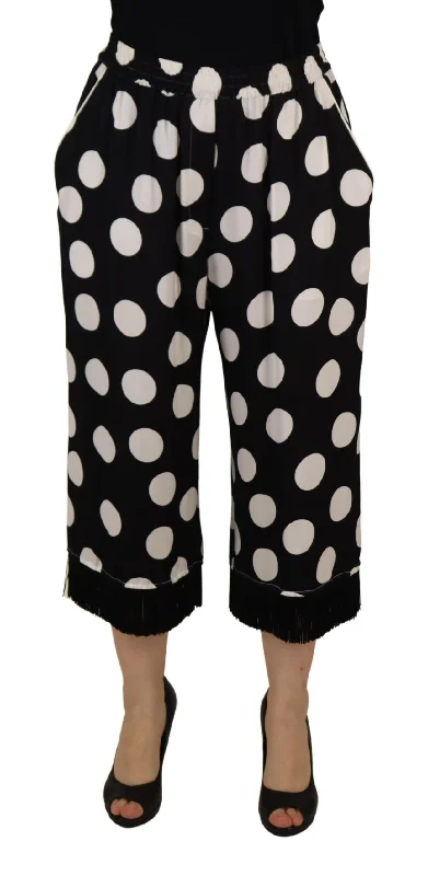 Dolce & Gabbana Polka Dot Silk Mid Waist Women's Pants