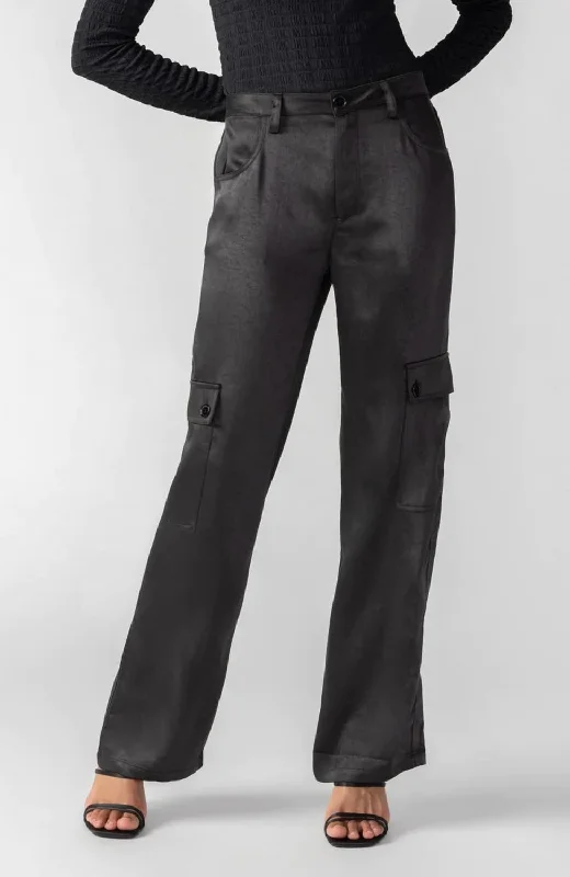 Women's Satin Ava Cargo Pants In Black